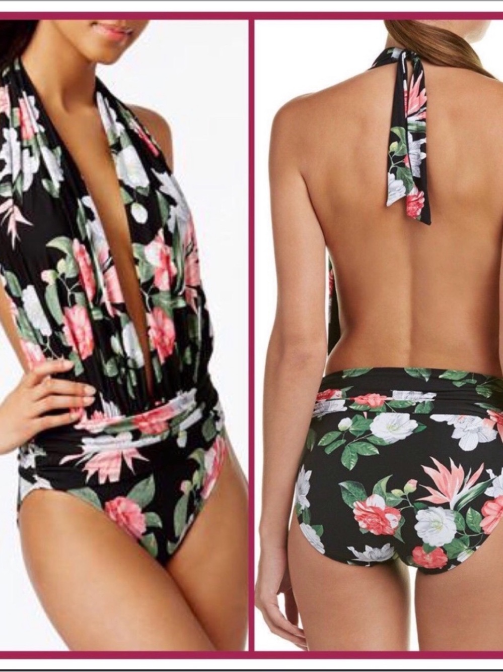 Vince Camuto “Cruise” Plunge Halter Floral Swimsuit  NWT size 6